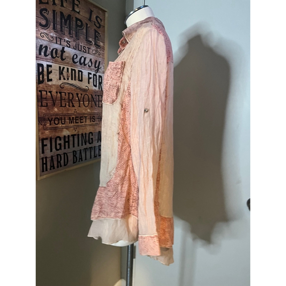 nwt womens coral pink blouse lacy design roll tab size med - Picture 6 of 16